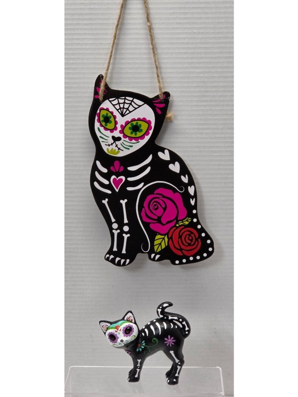 Day of the Dead Sugar Skull Cat Decor Lot Resin Figurine Hanging Sign Halloween